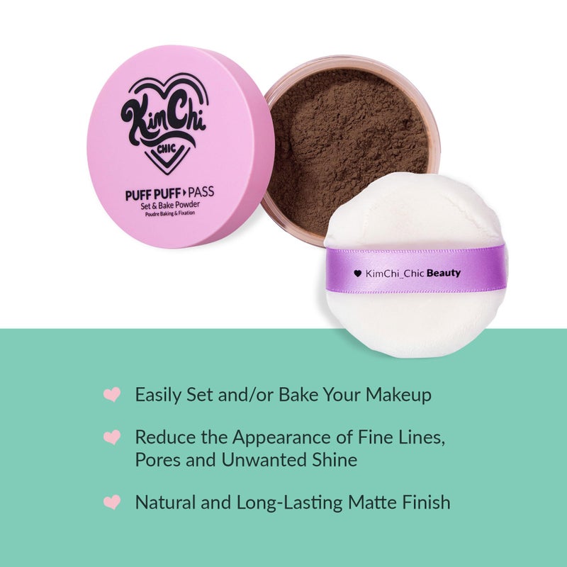 Kimchi Chic Beauty Puff Puff Pass Set and Bake Setting Powder for Makeup, Extra Fluffy Loose Face Powder Poof, Soft Natural Face Makeup for Uneven Skin Tone, 08 Chocolate - Image 2
