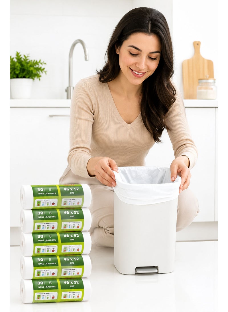 Small Garbage Bags 5 Gallon, 5 Rolls (150 Bags Total), 46 × 52cm Heavy Duty White Trash Bags, Strong Bin Liners for Kitchen, Office, Bathroom, Home & Outdoor Waste Disposal - Image 4