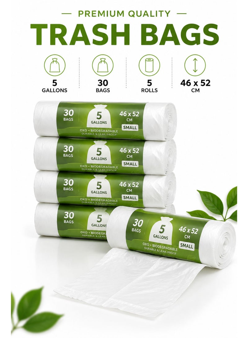 Small Garbage Bags 5 Gallon, 5 Rolls (150 Bags Total), 46 × 52cm Heavy Duty White Trash Bags, Strong Bin Liners for Kitchen, Office, Bathroom, Home & Outdoor Waste Disposal - Image 5
