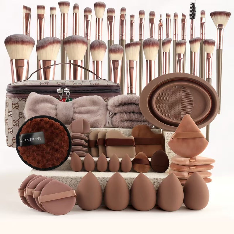 67-Piece Makeup Brush Set – Professional Cosmetic Brushes and Sponges for Flawless Application67PC Coffee / Jacquard Bag
