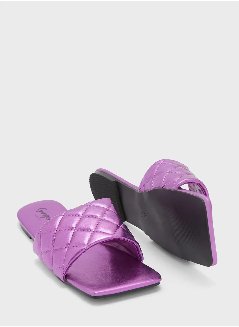 Ginger Quilted Square Toe Flat Sandal