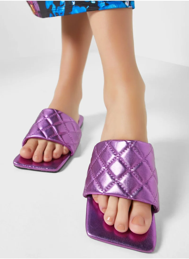 Ginger Quilted Square Toe Flat Sandal
