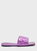 Ginger Quilted Square Toe Flat Sandal