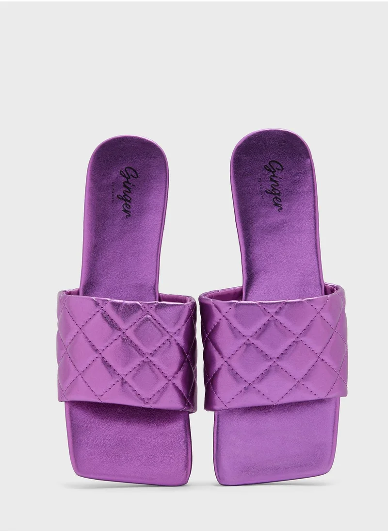 Ginger Quilted Square Toe Flat Sandal