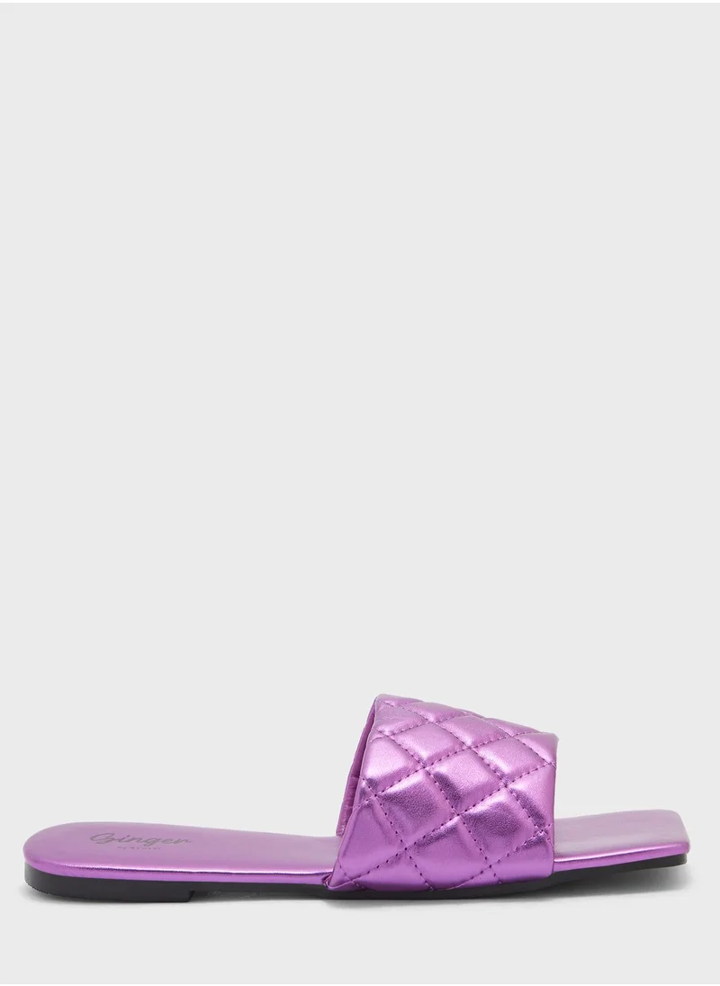 جينجر Quilted Square Toe Flat Sandal