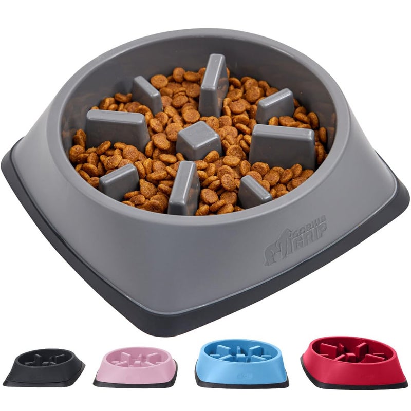 GORILLA GRIP Patent Pending Slow Feeder Dog Bowls, Interactive Puzzle Toy for Dogs and Cats Food Training, Keeps Pets Busy and Prevents Puppy Overeating, All Breeds, 100% BPA Free, 2 Cup, Gray - Image 1
