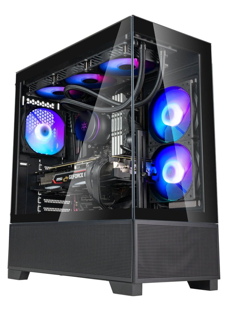 سيلفر ستون هيكل كمبيوتر Lucid 05 ATX متوسط ​​الحجم، ألواح زجاجية مقسّاة بانورامية بزاوية 270 درجة، 3 مراوح ARGB بقطر 120 مم مثبتة مسبقًا، منفذ USB-C أمامي، يدعم مشعاعًا بقطر 360 مم، وحدة معالجة رسومات بقطر 410 مم، مبرد وحدة معالجة مركزية بقطر 173 مم، مزود طاقة بقطر 200 مم، متوافق مع Micro-ATX / Mini-ITX / ATX - أسود | SST-LD05-B-ARGB - Image 2