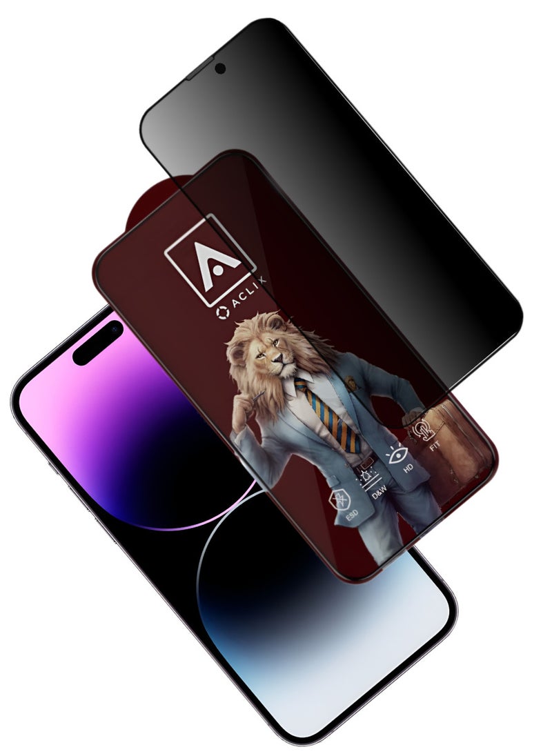 ACLIX Antistatic ESD Dustproof Premium Quality High Definition Anti-Spy Privacy Tempered Glass Screen Protector Designed For  iPhone 14 Pro - Image 1