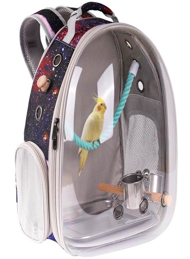 Pimoka Galaxy Blue Bird Carrier Backpack with Perch - Bubble Backpack for Birds Conures, Budgies and Small ParrotsIdeal Ideal for Vet and Outdoor Adventures(Galaxy Blue, Large) - Image 1
