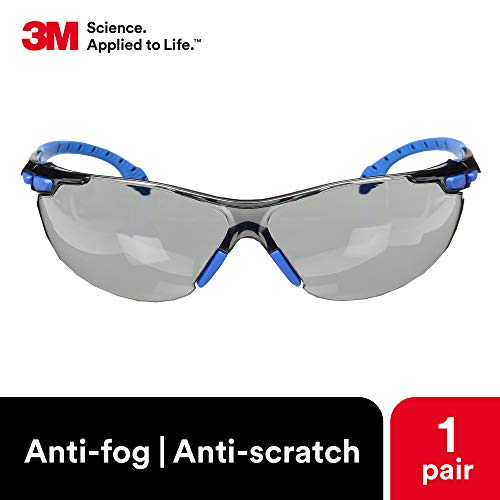 3M Safety Glasses, Solus 1000, S1102SGAF, ANSI Z87, Scotchgard Anti-Fog Gray Lens, Blue/Black Frame, UV Protection, Premium Eye Protection, Padded Temple, Soft Nosebridge - Image 3