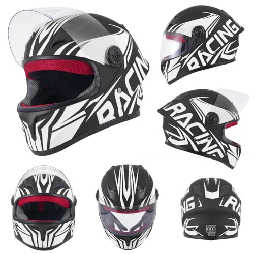 TTMiku Kids Full Face Motorcycle Helmet, Motocross ATV Dirt Bike Go-Kart 4-Wheeler Street Offroad Motorbike Helmet, DOT Approved (White, Small) - Image 3