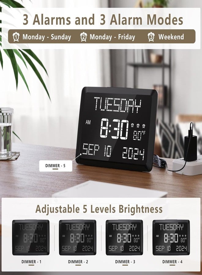 Raynic Digital Clock, 11.5" Large Display Calendar Clock with Day and Date, Indoor Temperature, Adjustable Brightness, Snooze,12/24H, DST for Home, Office, Elderly - Image 5