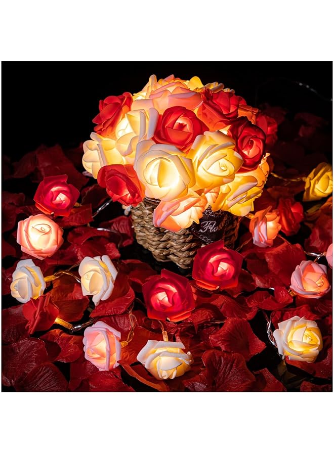 The Bros 20 قطعة من أضواء سلسلة الزهور الوردية الرومانسية، أضواء LED تعمل بالبطارية باللون الأحمر والوردي والأبيض، 10 أقدام من الزينة لعيد الميلاد، أضواء الجنية الوردية (3م، 20 ضوء) لعيد الحب وزفاف الديكور الداخلي والخارجي. - Image 1