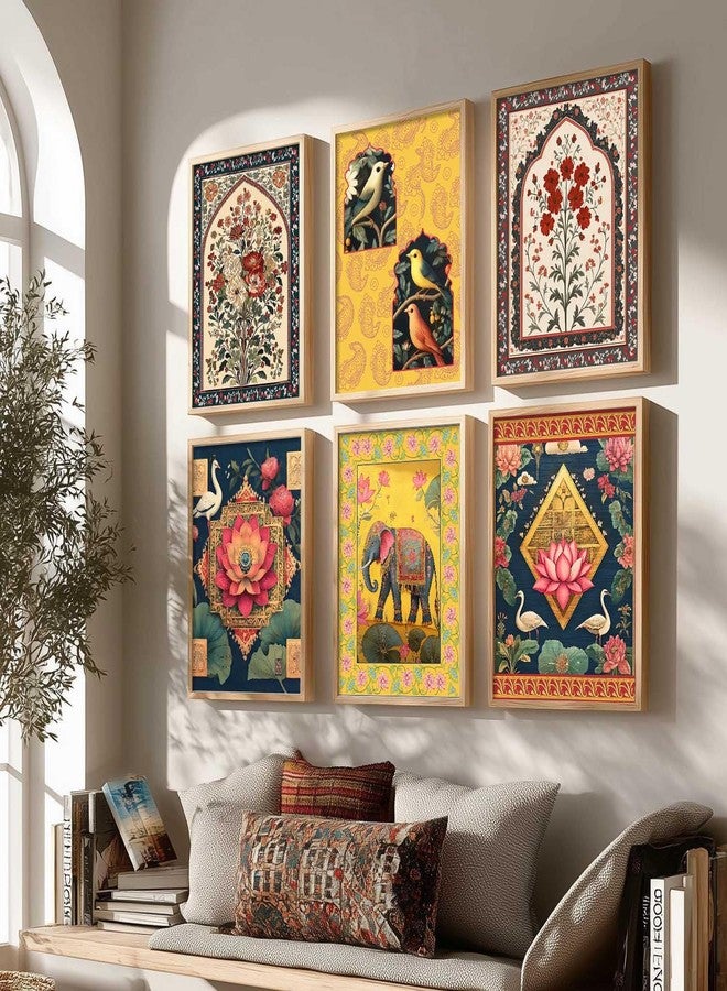 HOTHOUSE Framed Wall Painting for Home Room Bedroom Office Wall Décor | Traditional Indian Wall Art Madhubani Paintings for Living Room | Pichwai Art Painting for Wall Decoration | Wall Poster With frames | Wall Paintings For Home Decoration | Indian Wall Art Home Decor Frames | set of 6 (Traditional 5, 10x13 inch, Framed) - Image 1