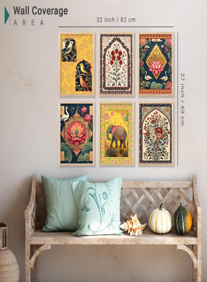 HOTHOUSE Framed Wall Painting for Home Room Bedroom Office Wall Décor | Traditional Indian Wall Art Madhubani Paintings for Living Room | Pichwai Art Painting for Wall Decoration | Wall Poster With frames | Wall Paintings For Home Decoration | Indian Wall Art Home Decor Frames | set of 6 (Traditional 5, 10x13 inch, Framed) - Image 3