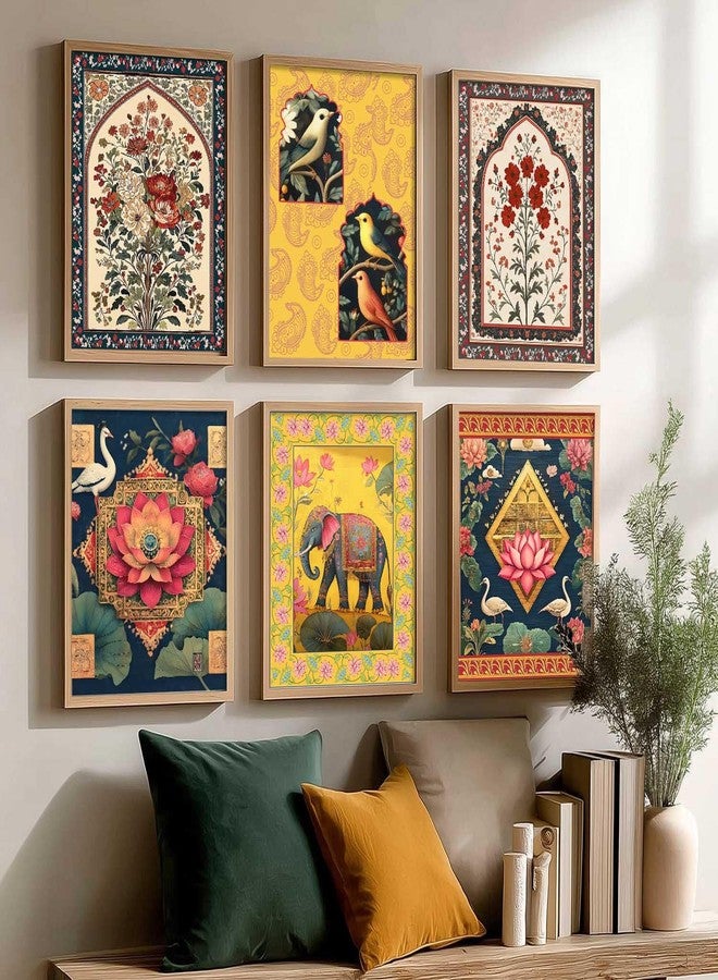 HOTHOUSE Framed Wall Painting for Home Room Bedroom Office Wall Décor | Traditional Indian Wall Art Madhubani Paintings for Living Room | Pichwai Art Painting for Wall Decoration | Wall Poster With frames | Wall Paintings For Home Decoration | Indian Wall Art Home Decor Frames | set of 6 (Traditional 5, 10x13 inch, Framed) - Image 5