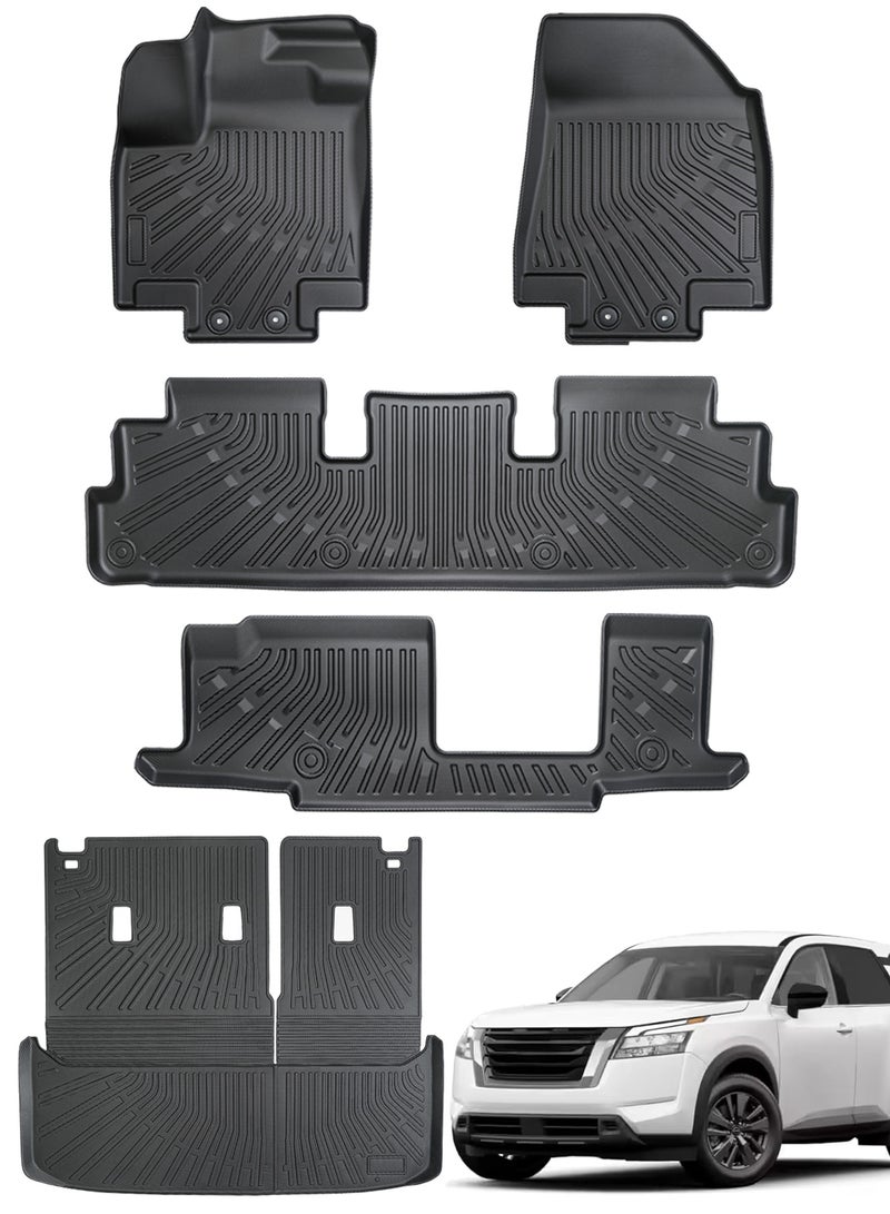 Delehehe Floor Mats Compatible with 2022-2025 Nissan Pathfinder 7&8 Seats Accessories Floor Mats 2 Row Liner Set All Weather TPE 3D Floor Liners&Rear Cargo Mat - Image 1