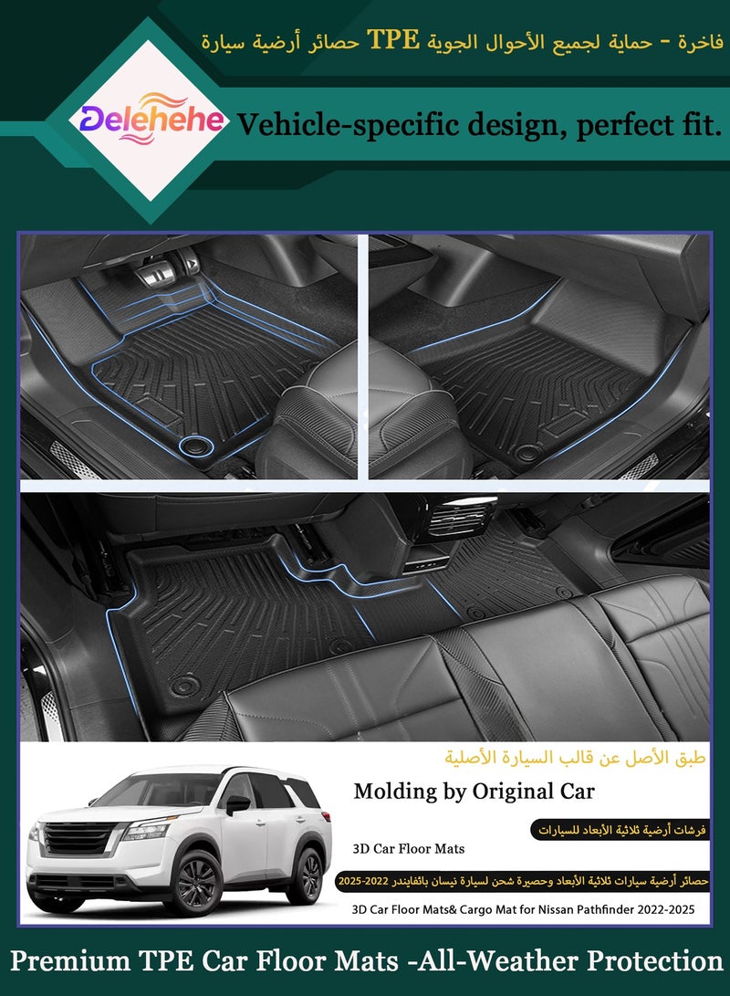 Delehehe Floor Mats Compatible with 2022-2025 Nissan Pathfinder 7&8 Seats Accessories Floor Mats 2 Row Liner Set All Weather TPE 3D Floor Liners&Rear Cargo Mat - Image 2