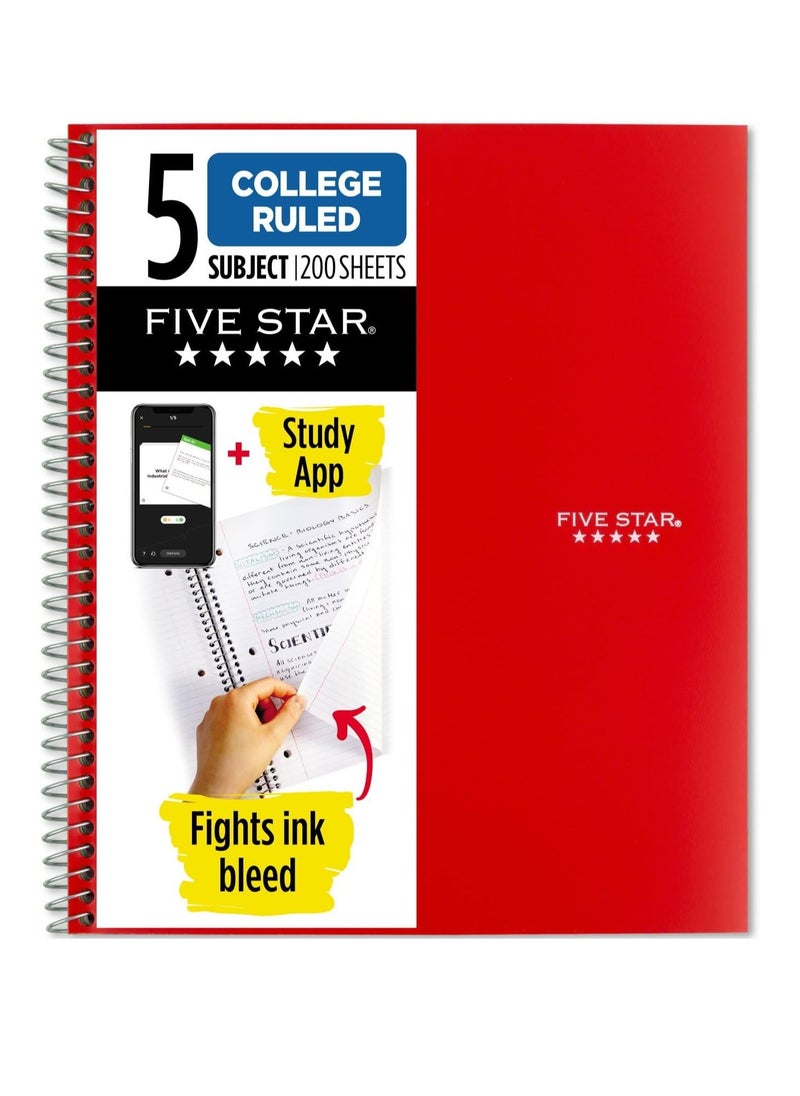 Five Star Five Star Spiral Notebook  Study App 5 Subject  College Ruled Paper  Fights Ink Bleed  Water Resistant Cover  21.6 cm x 27.9 cm  200 Sheets  Color Will Vary (06208)  - Image 2
