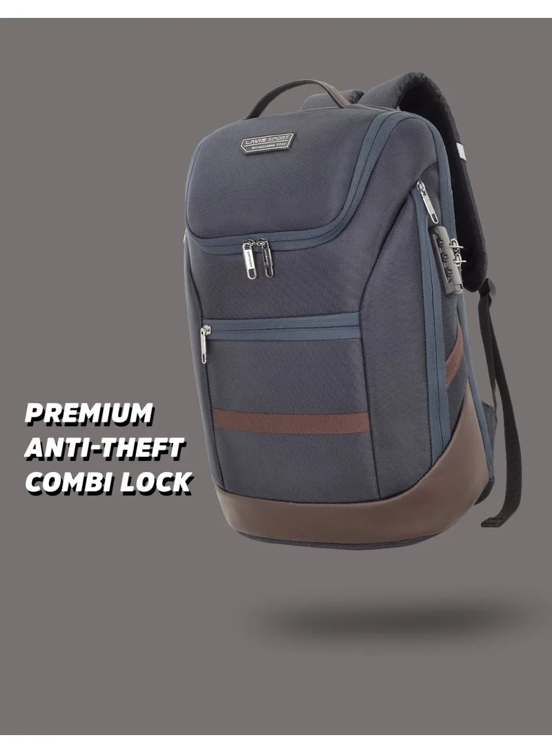 Lavie  Sport Emperor25 24L Anti-theft & Laptop Backpack For Men & Women  |Boys & Girls (Navy/Brown)  | Best Price UAE