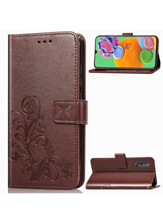 اس-توب جراب لهاتف Galaxy A90 5G، جراب جلدي لحماية الهاتف المحمول مزود بمشبك منقوش بأربع أوراق مع حبل وفتحة للبطاقة ومحفظة ووظيفة قوس - Image 1