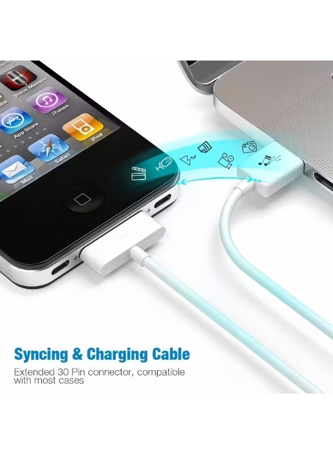 3 قطع كابل شحن ومزامنة بيانات USB لأجهزة ايفون 4/4S/3G/3Gs، ايباد 2/3، ايبود نانو/تاتش - أبيض - Image 4