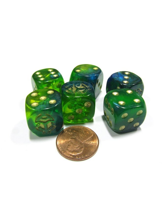 Koplow Games Set of 6 Beetle 16mm D6 Koplow Animal Dice - Blue-Green with Gold Pips  - Image 2