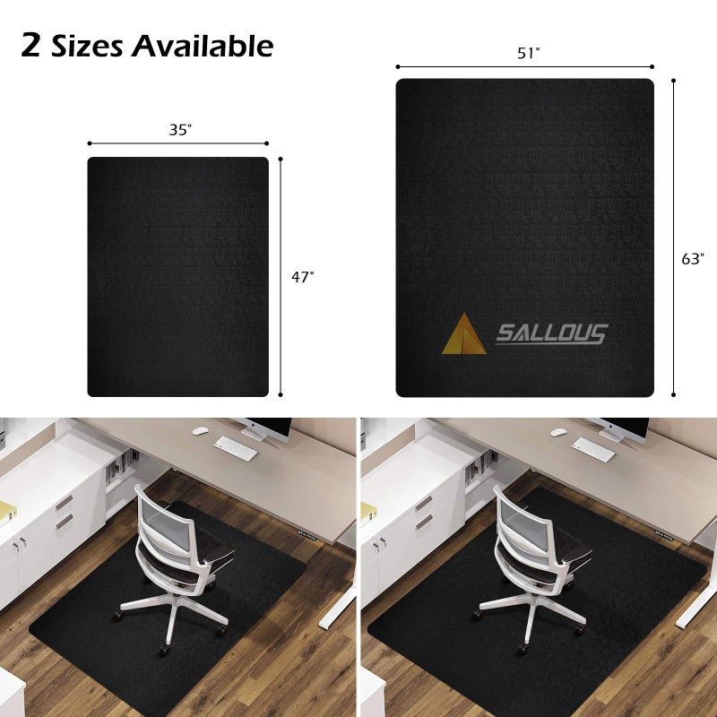 SALLOUS Chair Mat for Hard Floor, 63" x 51" Office Chair Mat for Hardwood Floor, Multi-Purpose Hard Floor Protector Under Desk Mat for Home Office, Non-Slip Vinyl Floor Mat for Gaming Chairs (Black) - Image 2