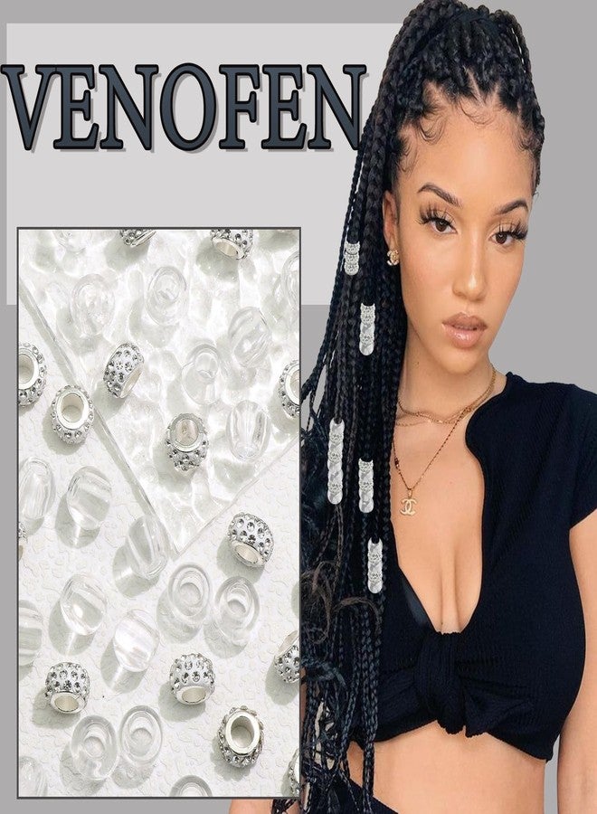 VENOFEN 50PCS Silver Rhinestone Hair Beads Loc Dreadlock Jewelry Clear Pony Bead Hair Braids Accessories European Beads for Hair Decoration for Women and Men - Image 5