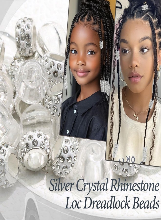 VENOFEN 50PCS Silver Rhinestone Hair Beads Loc Dreadlock Jewelry Clear Pony Bead Hair Braids Accessories European Beads for Hair Decoration for Women and Men - Image 3