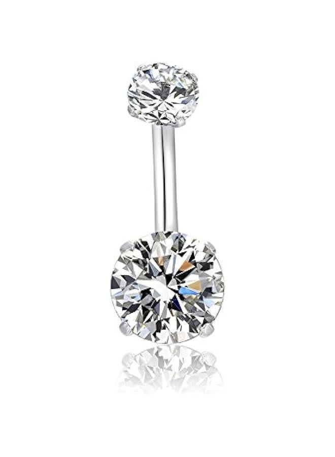 Loquat 14G Belly on Rings Surgical Stainless Steel Round Cubic Zirconia Navel Barbell Stud Body Piercing Ear Studs - Image 1