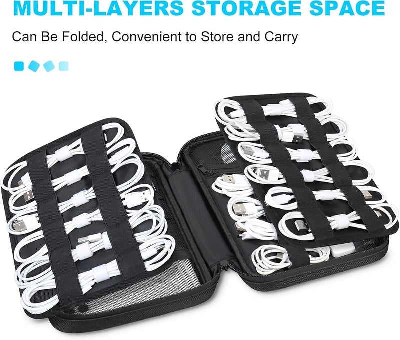 Lacdo Cord Organizer Travel, Cable Organizer Bag Case, Portable Electronics Organizer Travel Case, 6 Layer Large Capacity Charging Cords Storage Organizer for Cables, SD Card, travel Essentials, Black - Image 3