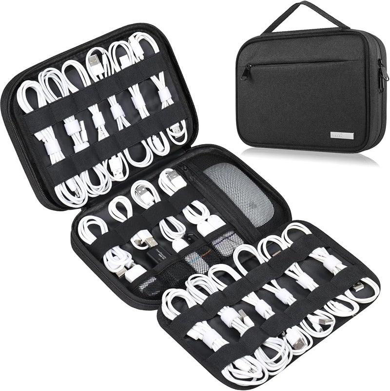 Lacdo Cord Organizer Travel, Cable Organizer Bag Case, Portable Electronics Organizer Travel Case, 6 Layer Large Capacity Charging Cords Storage Organizer for Cables, SD Card, travel Essentials, Black - Image 1