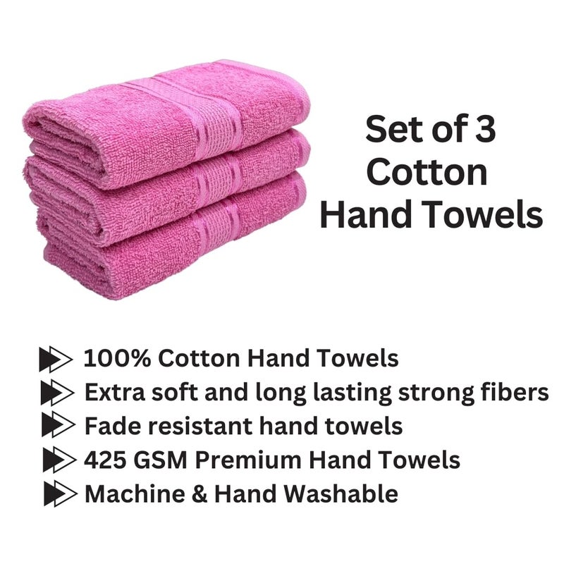 STAMIO Cotton 425 GSM Hand Towel Set of 3, 33 X 51 cm for Men, Women, Home Use, Gym, Wash Basin | Soft, Absorbent, Quick Dry, Small Size Towels, Travel Friendly | Baby Pink - Image 2