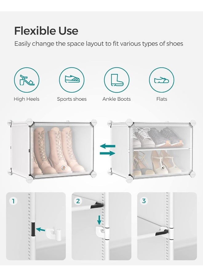 SONGMICS Interlocking Shoe Rack, Plastic Shoe Storage Cabinet, 8-Slot Modular Storage Organiser Unit, 30 x 40 x 30 cm for Each Slot, with Doors, Steel Frame, Plastic Panels, White - Image 5