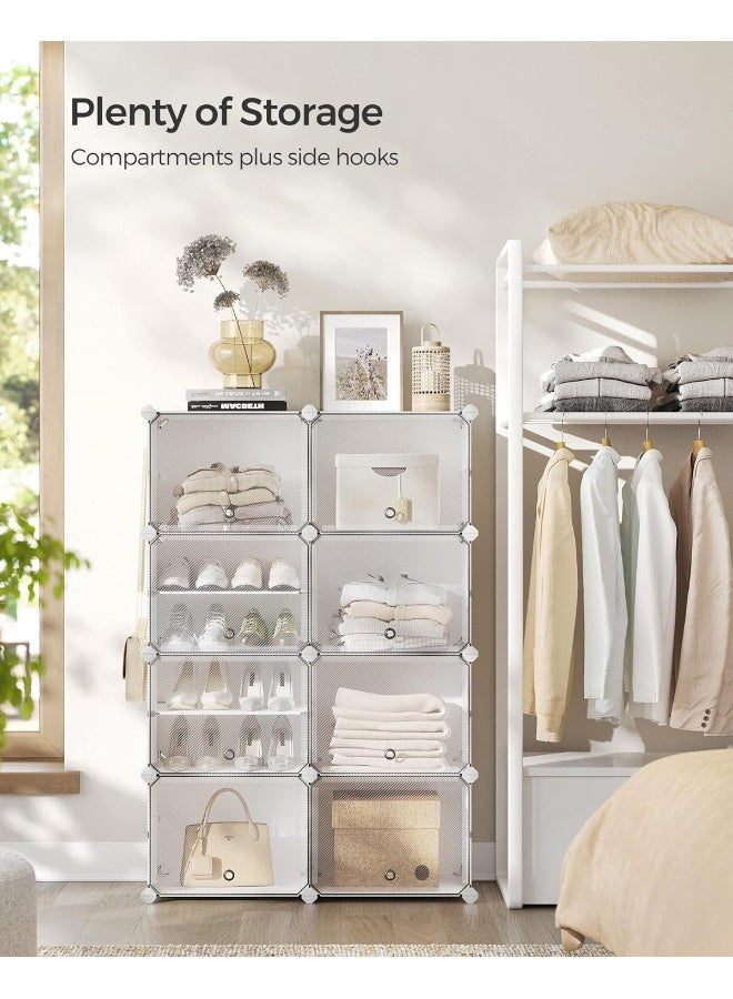 SONGMICS Interlocking Shoe Rack, Plastic Shoe Storage Cabinet, 8-Slot Modular Storage Organiser Unit, 30 x 40 x 30 cm for Each Slot, with Doors, Steel Frame, Plastic Panels, White - Image 3
