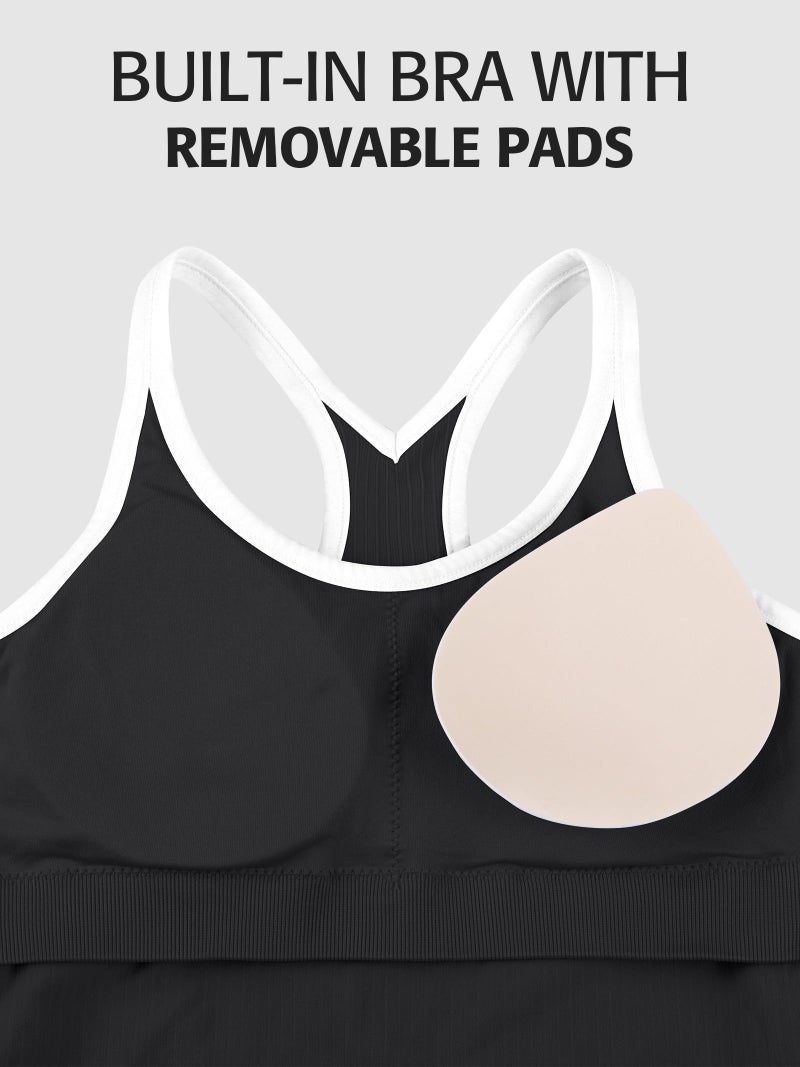 ATTRACO Workout Racerback Tank Tops for Women with Built in Bra Contrast Trim Tank Top Black M - Image 4