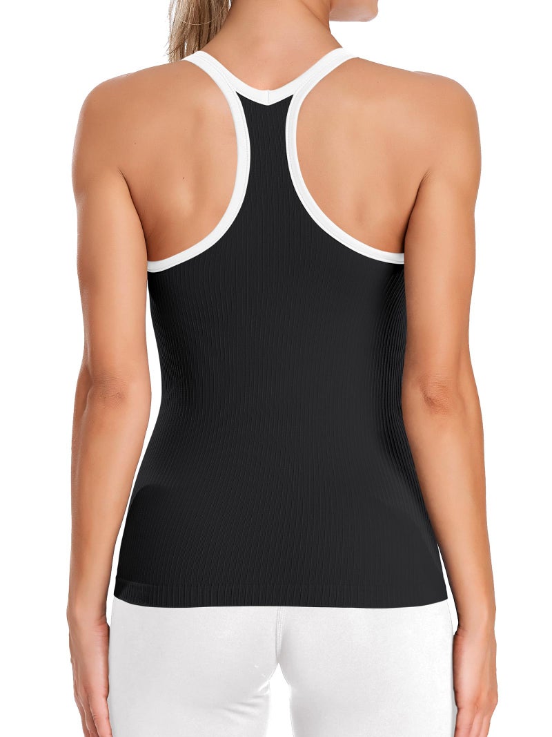 ATTRACO Workout Racerback Tank Tops for Women with Built in Bra Contrast Trim Tank Top Black M - Image 2