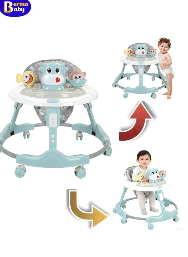 Berma Baby مشاية أطفال قابلة للطي مع عجلات وارتفاعات قابلة للتعديل مشاية للأطفال الرضع مشاية أطفال مضادة للسقوط ومركز أنشطة للأولاد والبنات من عمر 7 إلى 18 شهرًا - Image 1