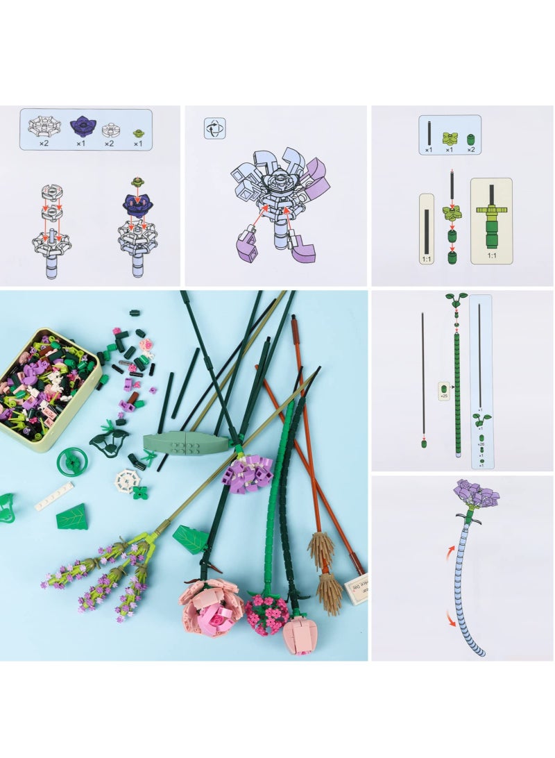 Flower Bouquet Building Blocks Building Block Flower Creativity Artificial Flowers Building Toy Set for 6+ Kids - Image 3