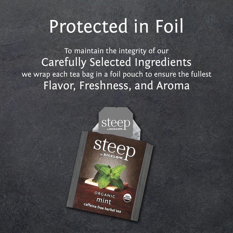 Bigelow Tea steep by Bigelow Organic Mint Herbal Tea - Caffeine Free, 20 Count (Pack of 6), 120 Total Tea Bags - Image 4