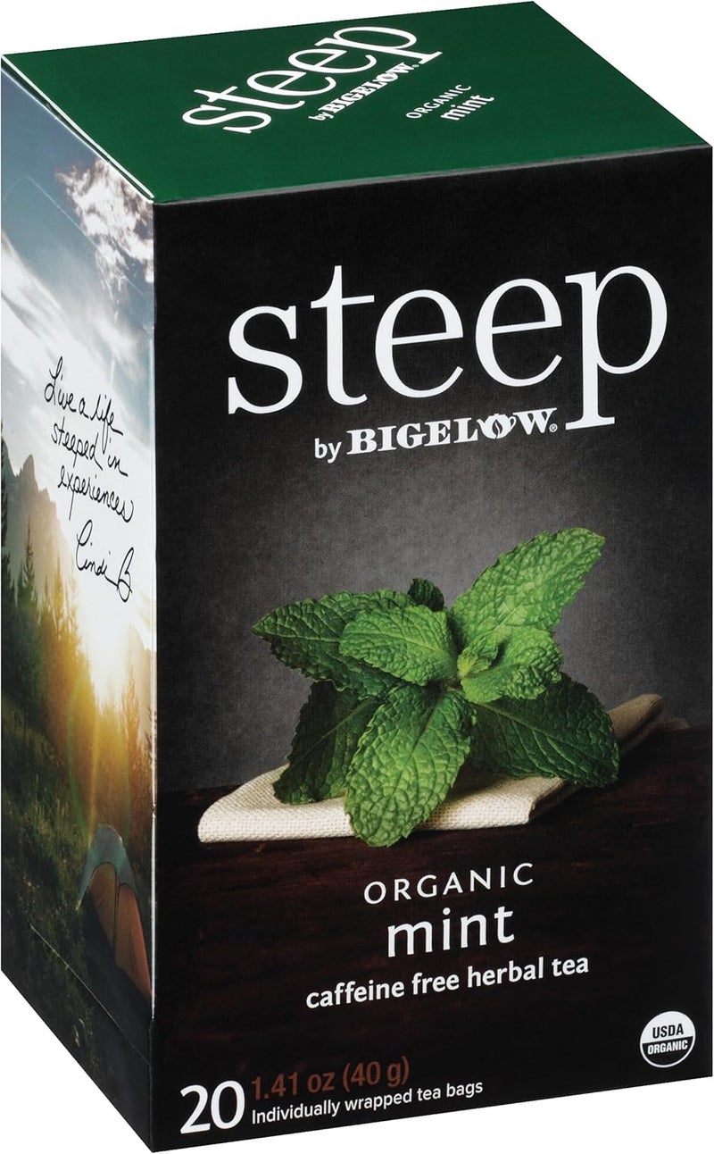 Bigelow Tea steep by Bigelow Organic Mint Herbal Tea - Caffeine Free, 20 Count (Pack of 6), 120 Total Tea Bags - Image 1