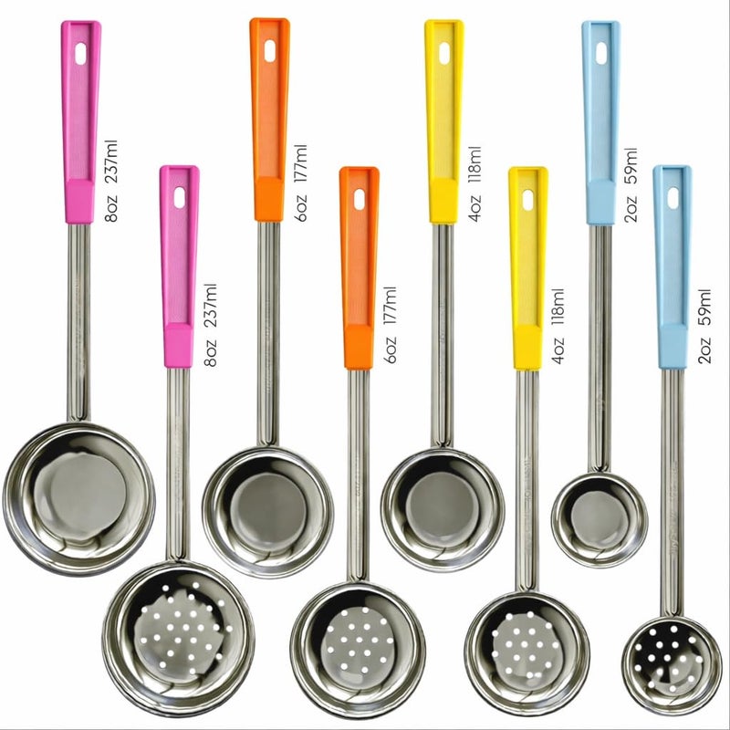 JoyServe Portion Control Serving Spoons - (8 Piece Set) Restaurant Measuring Serving Ladle Utensils for Weight Loss, Bariatric Gastric Sleeve, Includes 2, 4, 6, 8 oz Solid & Perforated Scoops, 14-1/4" Long - Image 1