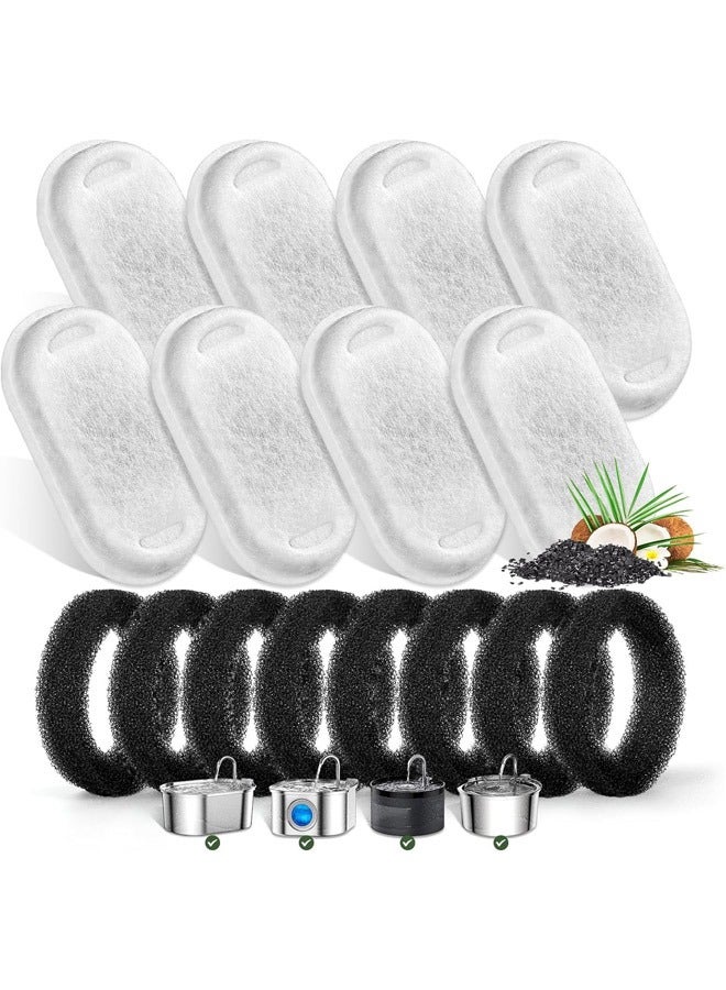 Cat Water Fountain Filters for Stainless Steel 67oz 2L Adjustable Water Flow Pet Fountain 8 Pack Pet Replacement Filters with 8 Sponges - Image 1