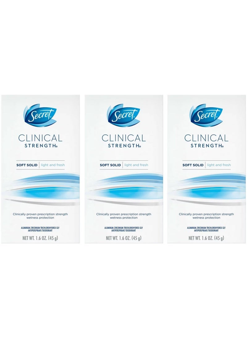 Secret 3pcs Secret Clinical Strength Smooth solid Light And Fresh Deodorant 3X45g - Image 1