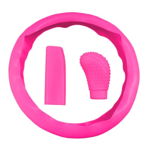 LHDOS 3PCS Silicone Car Steering Wheel Cover Set Includes Car Handbrake Cover Gear Shift Cover AntiSlip Steering Wheel Protector Universal Auto Interior Decoration for Most Cars Rose Red - Image 1