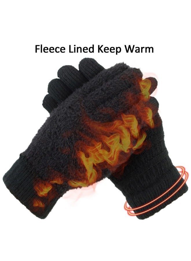 ViGrace Womens Winter Touchscreen Gloves Cable Knit Warm Lined 3 Fingers Dual-layer Touch Screen Texting Mitten Glove for Women - Image 4