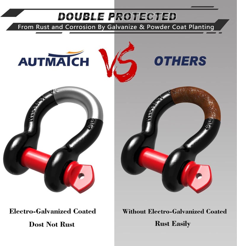 AUTMATCH D Ring Shackle 3/4" Shackles (2 Pack) 41,887Ibs Break Strength, Clevis Shackle with 7/8" Screw Pin and Shackle Isolator Washers Kit for Tow Strap Winch Off Road Vehicle Recovery, Black & Red - Image 5