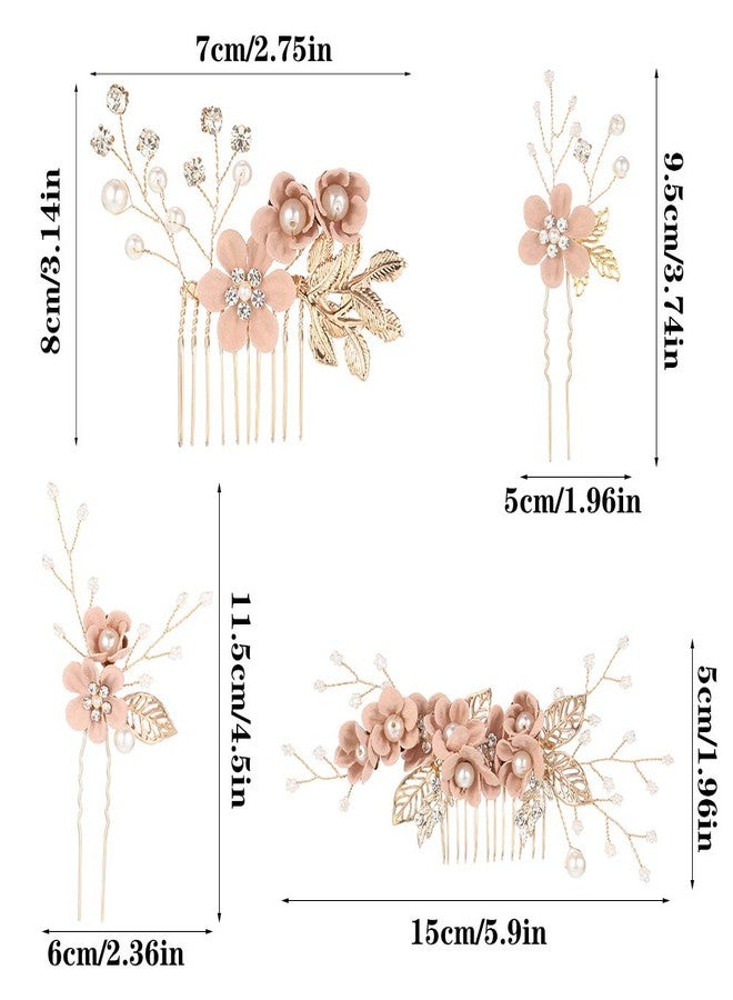 BOWINR 4 Pcs Wedding Hair Comb Pearl Crystal Bride Rose Gold Hair Accessories Hair Side Comb Clips Flower Rhinestone Head Pieces for Bridesmaid Women and Girls - Image 2