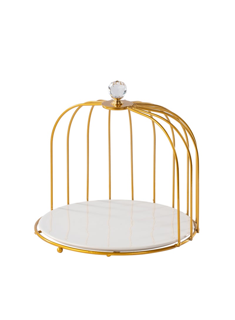 Shallow Elegant Porcelain 26cm Cake Plate with Luxurious Gold Stand - Image 1